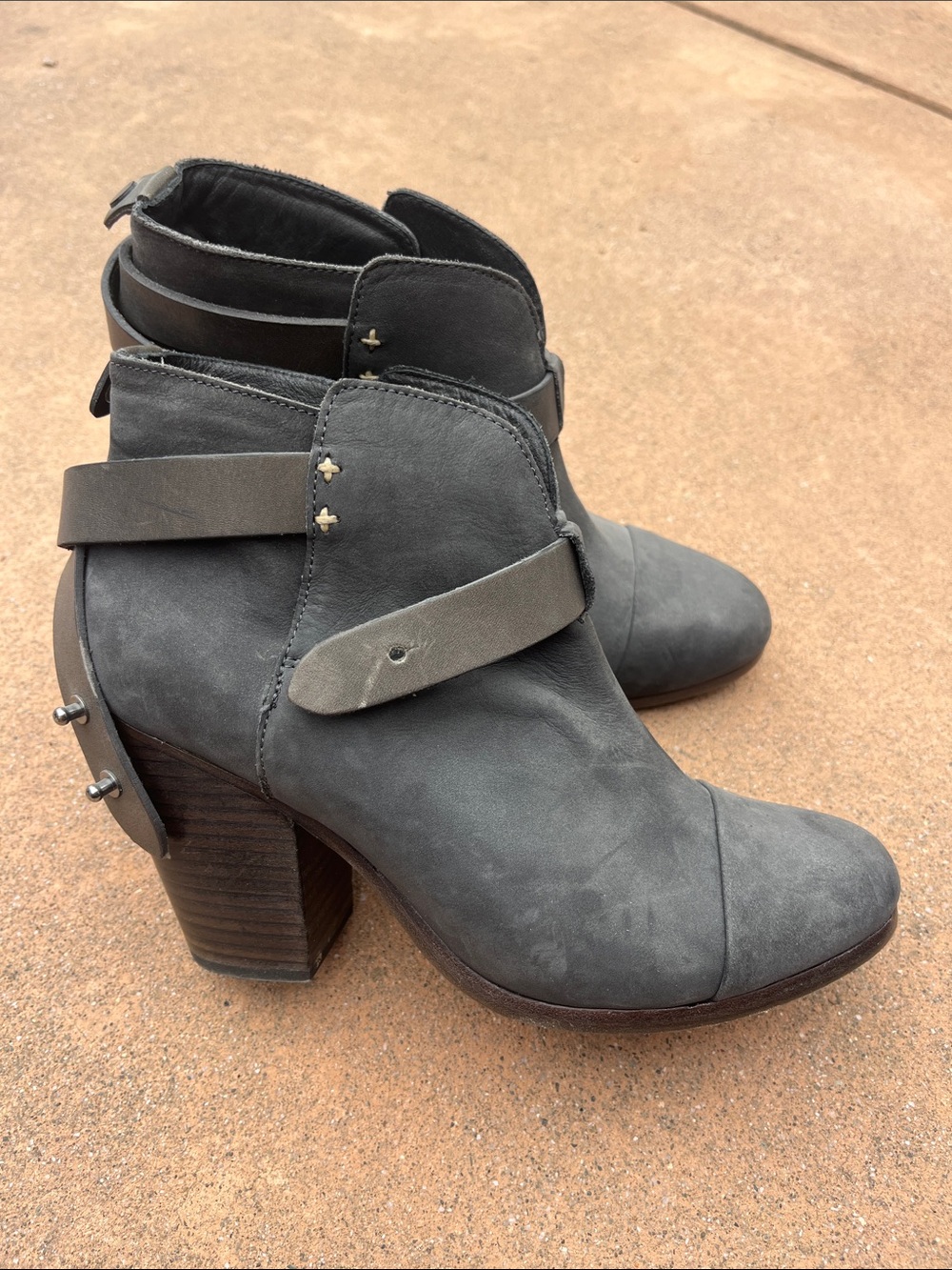 Rag & Bone Women's Gray Suede Ankle Boots with Strap Detail